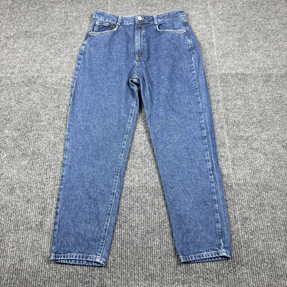 Zara Mom Fit Jeans Dark Indigo Blue High Waisted Cotton Size 10 6164/181/407